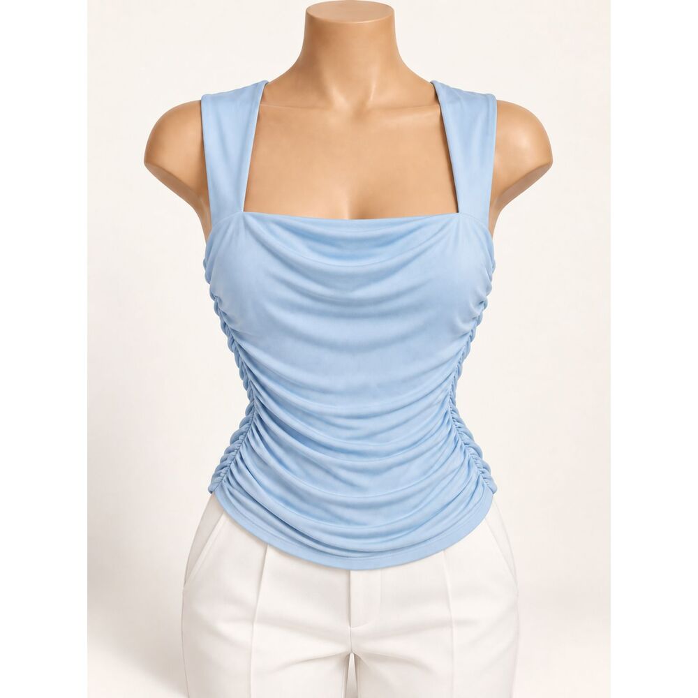 Live in the Moment Ruched Sleeveless Top Blue Women’s M NWT
